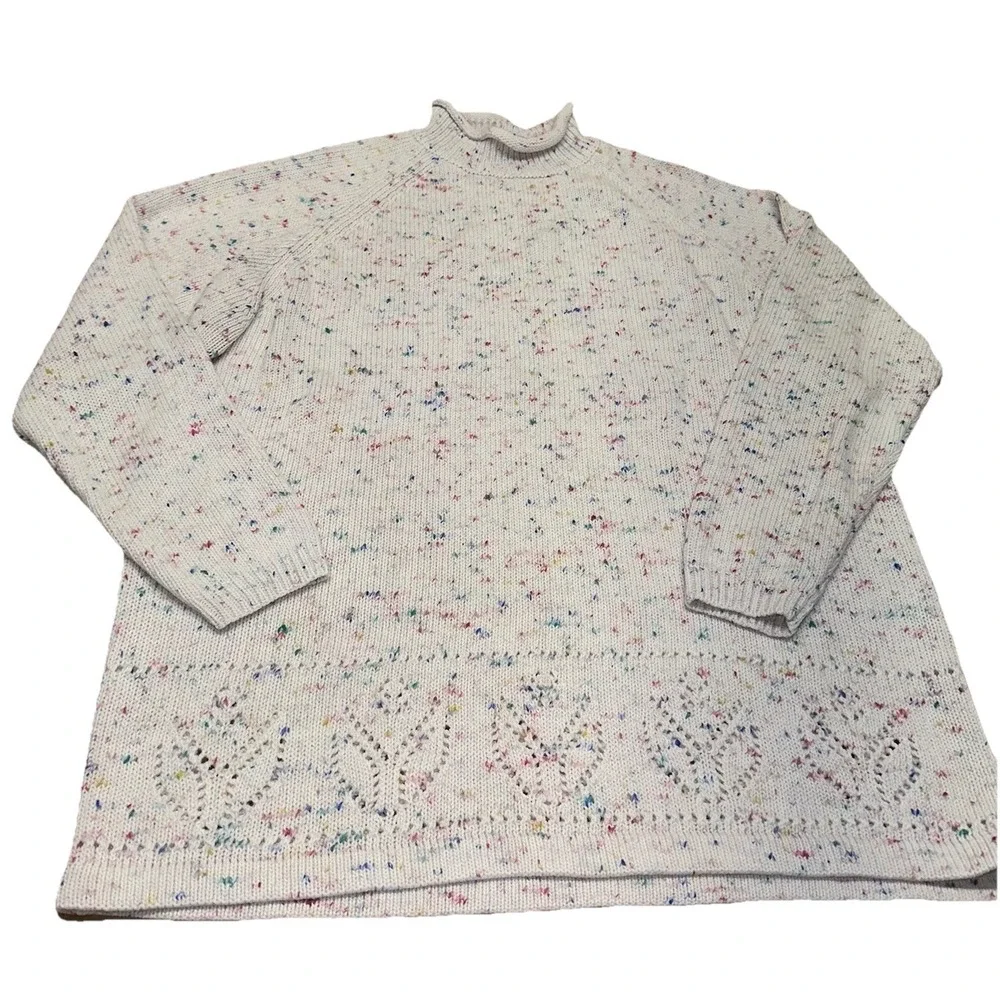 Vintage 80's Stephano International White Speckled Sweater Rolled Neck Women's L - Picture 2 of 8